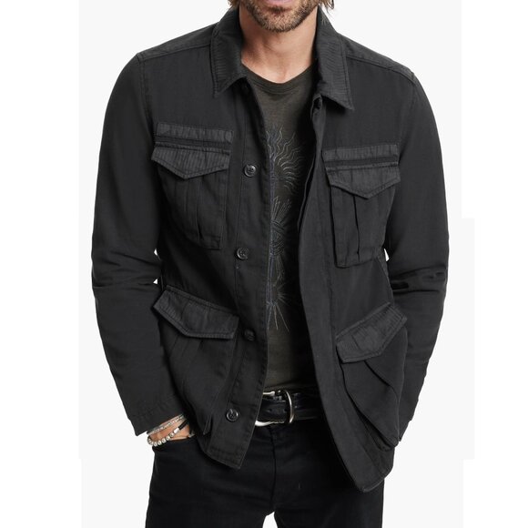 John Varvatos Collection Men's Luis Field Jacket Bellow Pocket Garment Dye Black - Picture 1 of 8